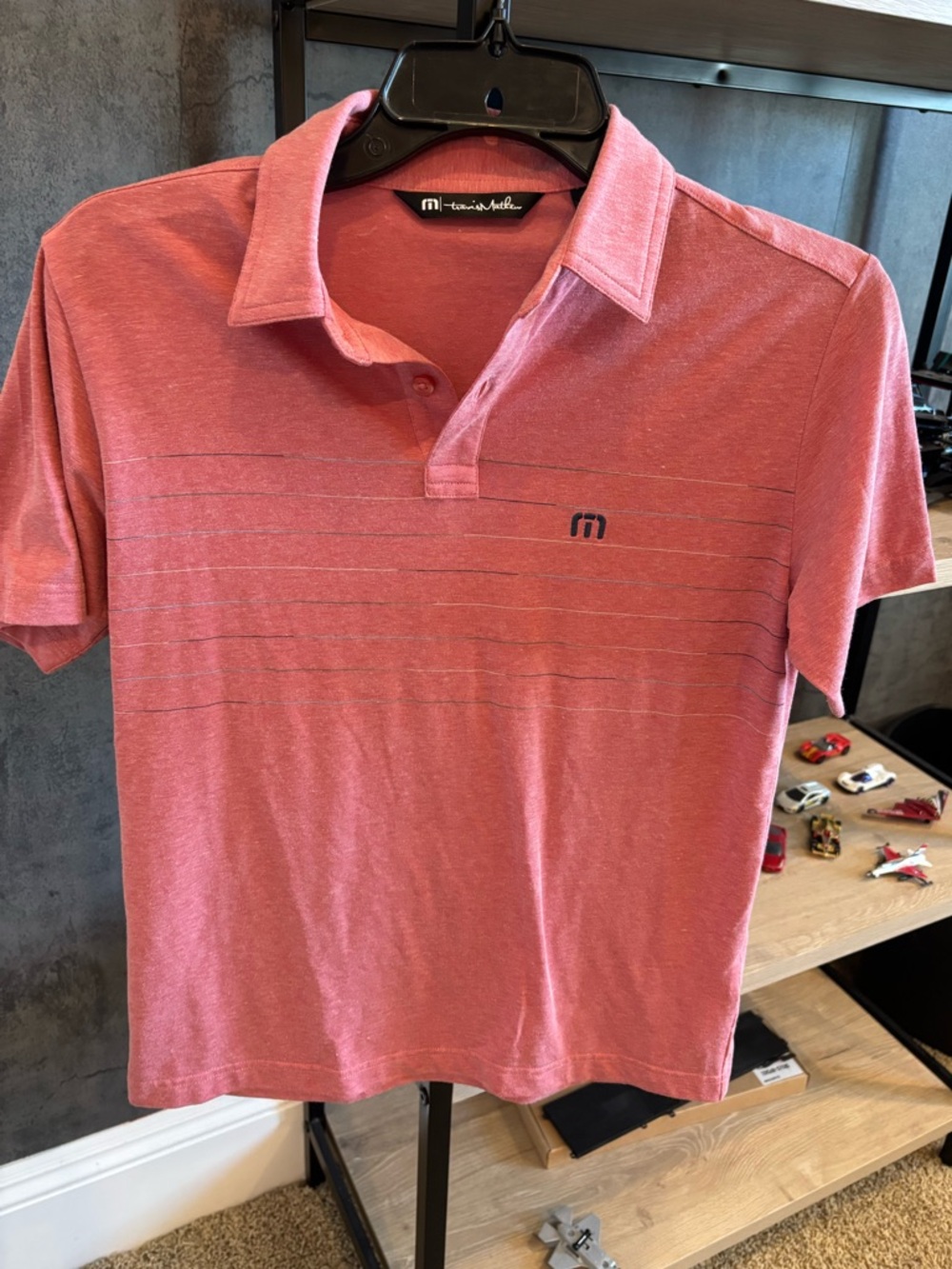 Travis Mathew Heathered Red Polo with Subtle Stripe
